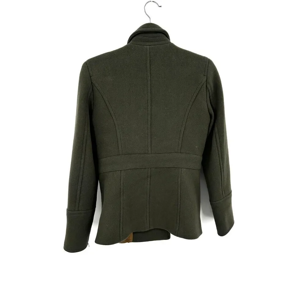 J. CREW Stadium Cloth Nello Gori *Flawed Olive Green Wool Double Breasted Coat 2 - Picture 2 of 6